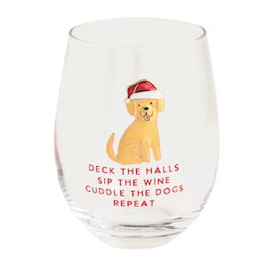 Deck The Halls Dog Wine Glass