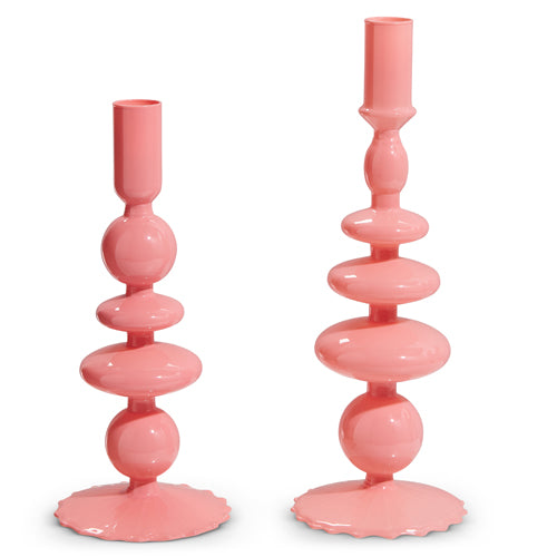 Pink Glass Candlestick - Large