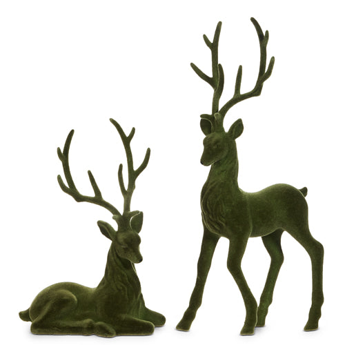 Sitting Green Flocked Deer
