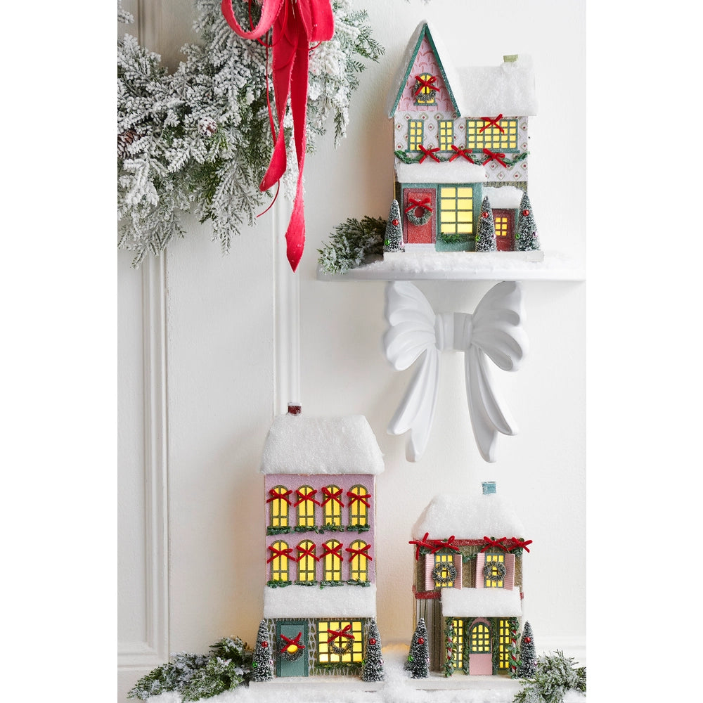 Pink Snowflake Lane Lighted House - Large