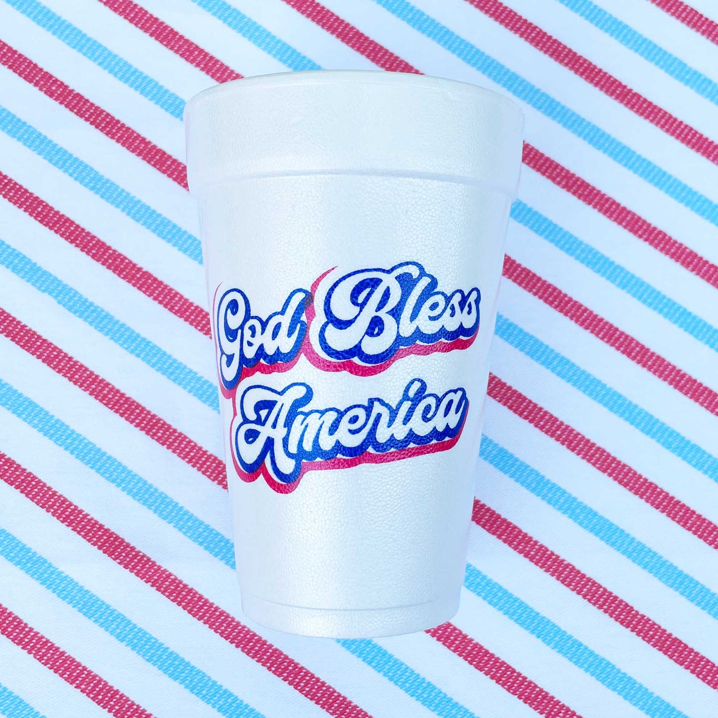 God Bless America Script Foam Cup (10 Pack)