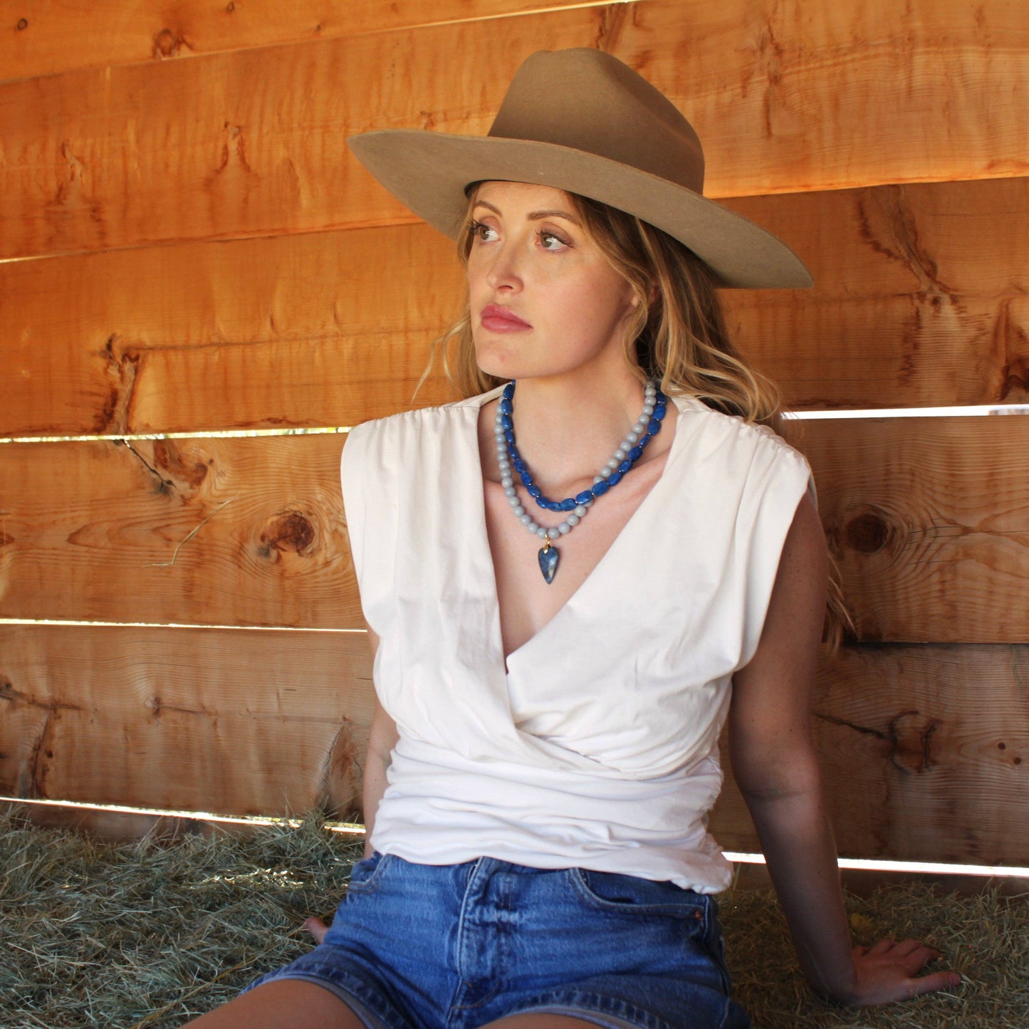 Denim Heart Beaded Necklace