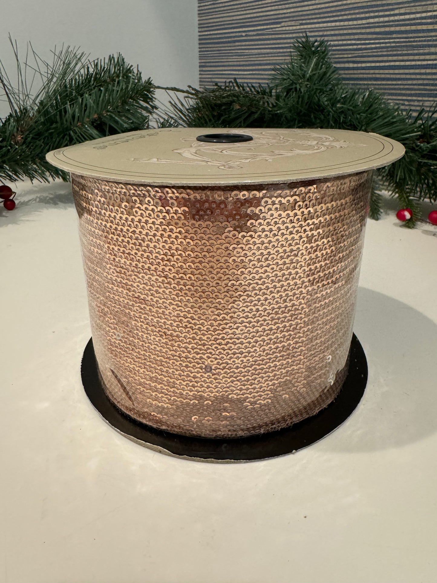Sequins, Taffeta Back Ribbon - Peach