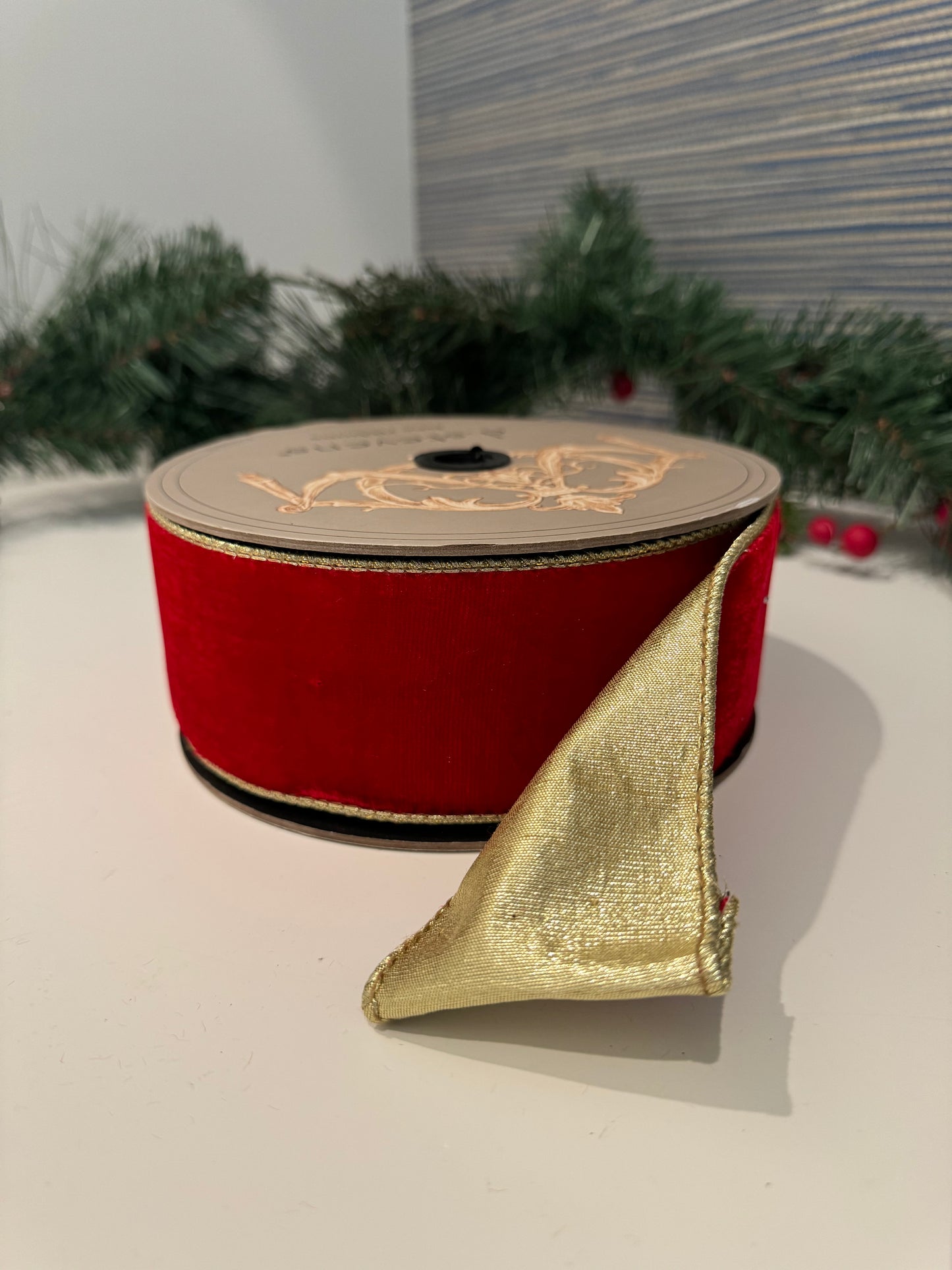 Lush Velvet Ribbon - Metallic Red/Gold