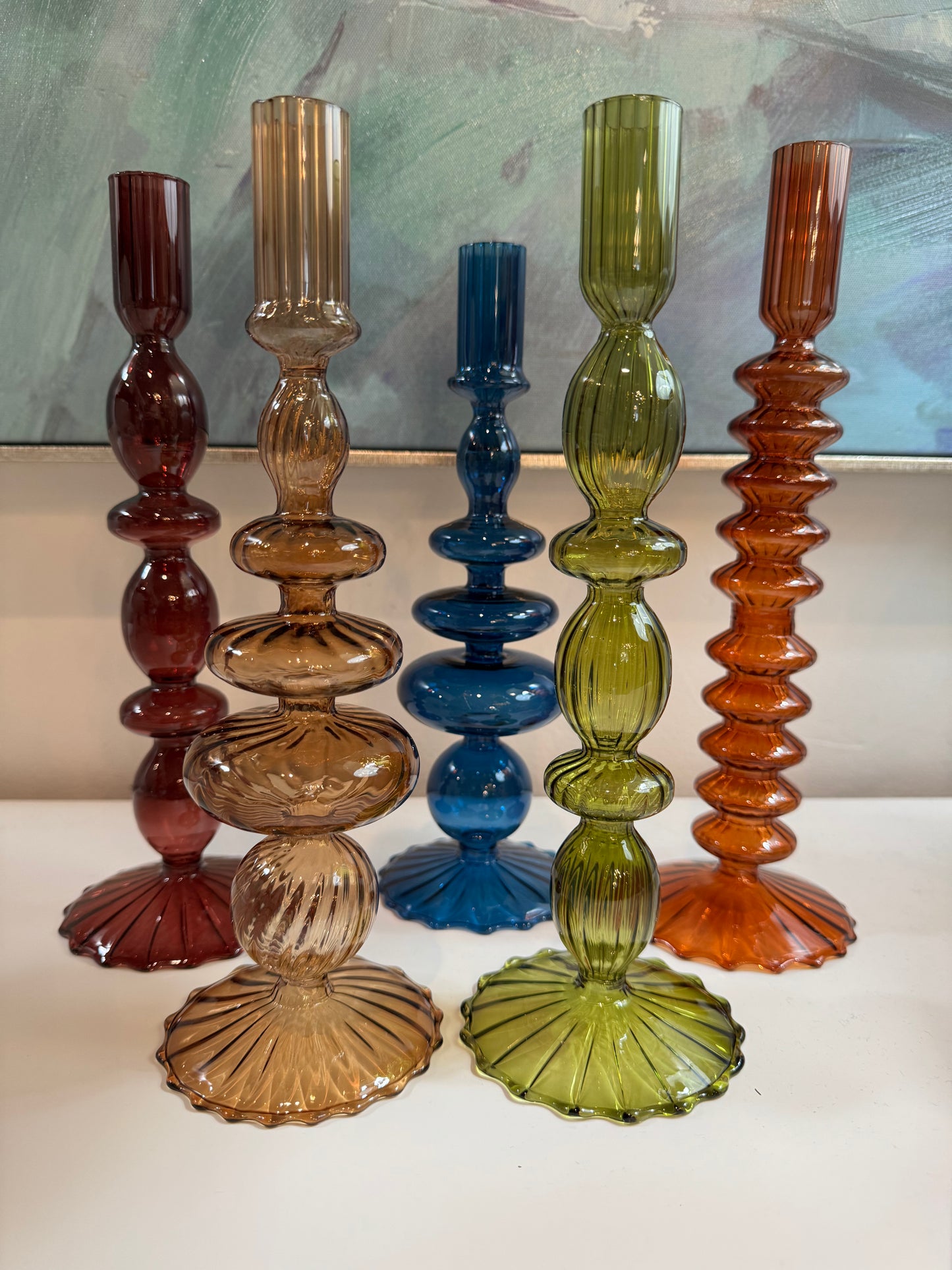 Hand Blown Glass Candle Holders s/5