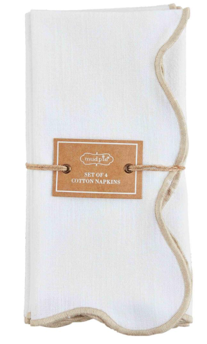 Taupe Trim Scallop Napkin Set