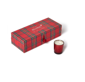 Set of 3 Red Currant Scented Mercury Glass Candles in Tartan Gift Box