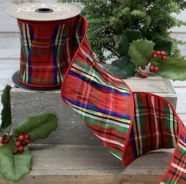 Faux Dupion Plaid Blue/Gold/Red
