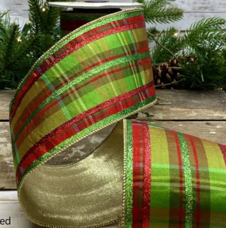 Faux Dupion Plaid Glitter Stripe Ribbon