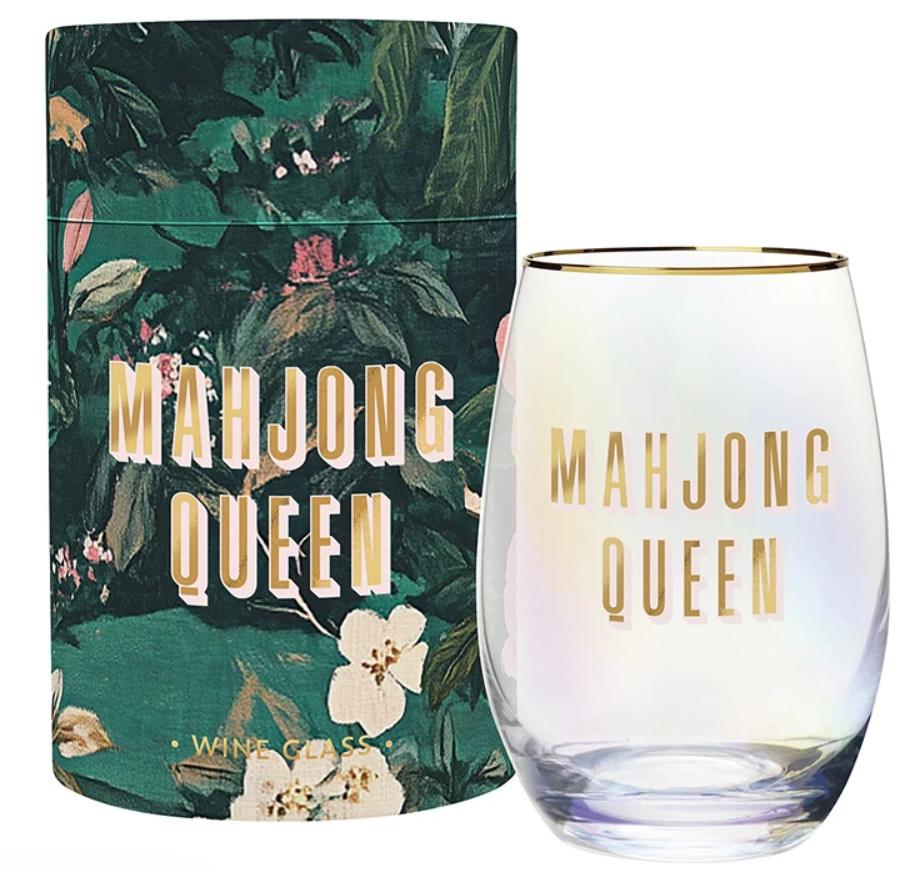 Gold Foil Wine Glass - Mahjong Queen