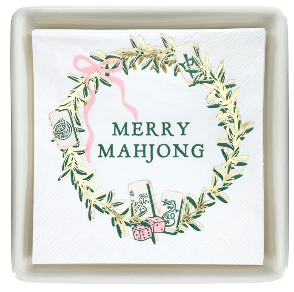 Ceramic Napkin Tray/Napkins - Merry Mahjong