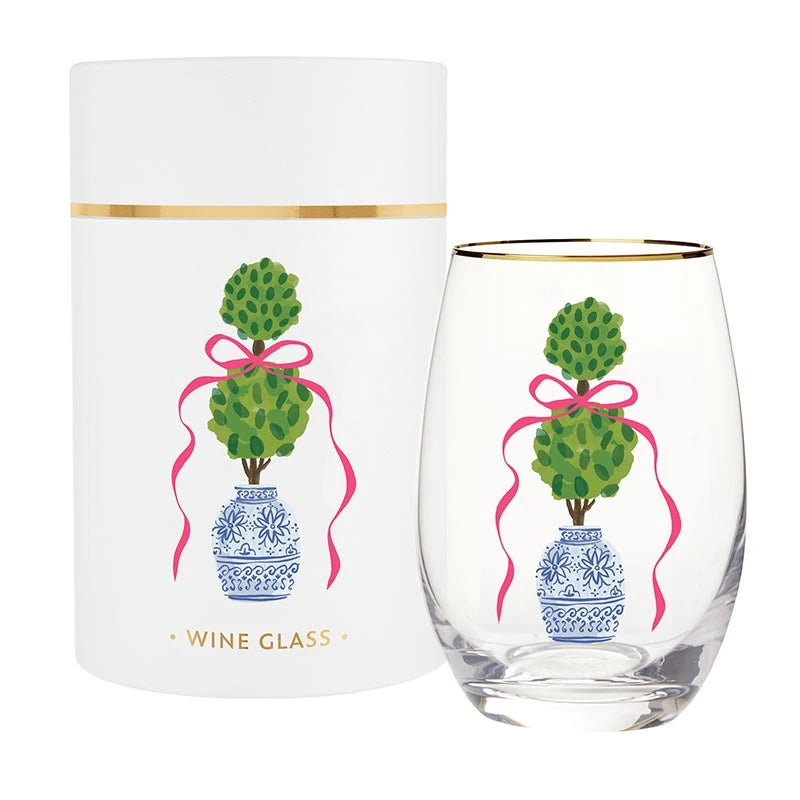Wine Glasses - Topiary Pink Bow