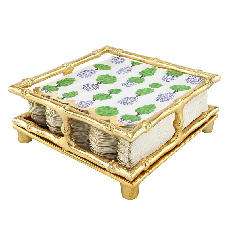 Gold Bamboo Cocktail Napkin Tray