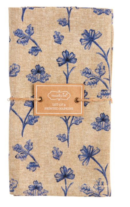 Floral Cloth Napkin Set - Blue