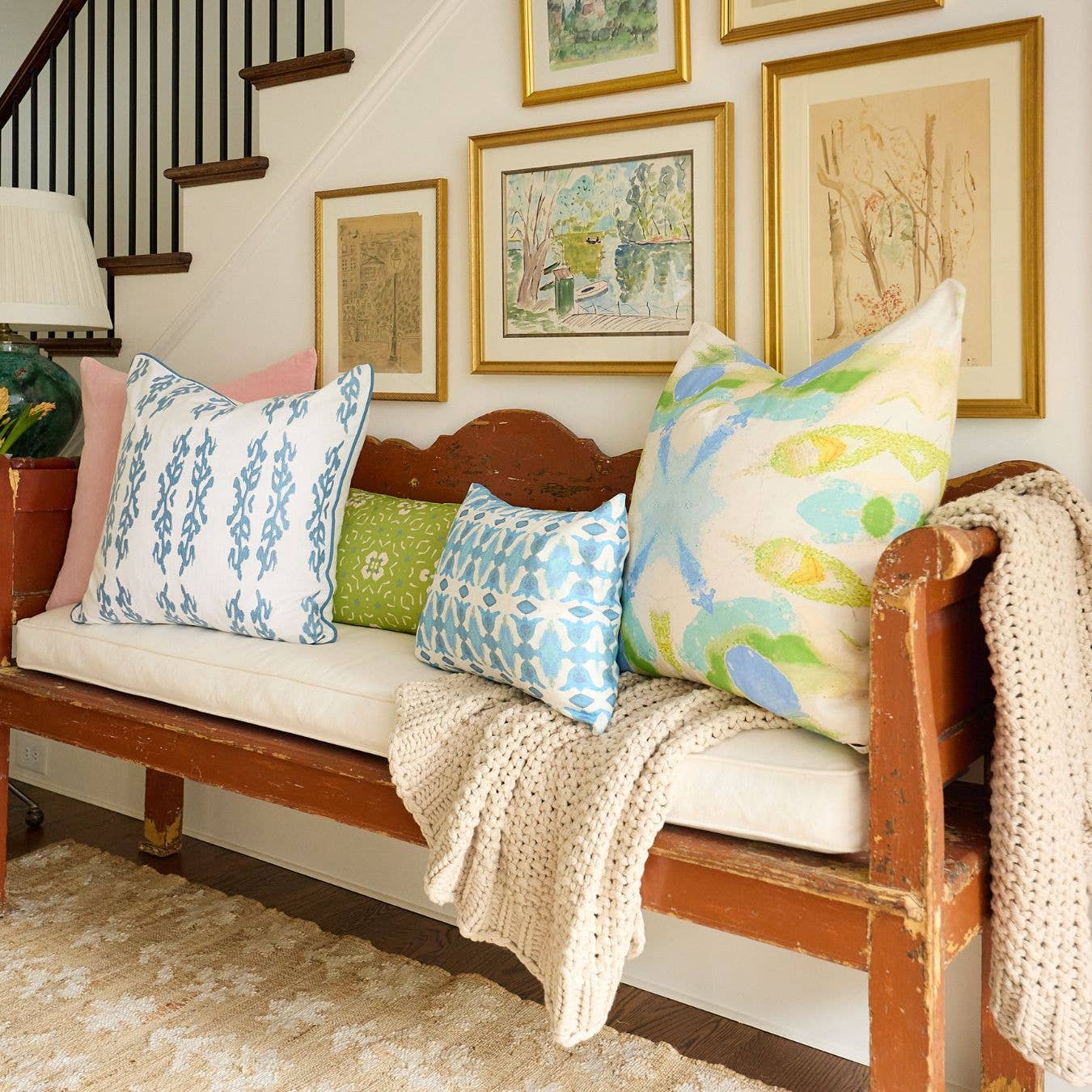 Coral Gardens Blue Embroidered Pillow
