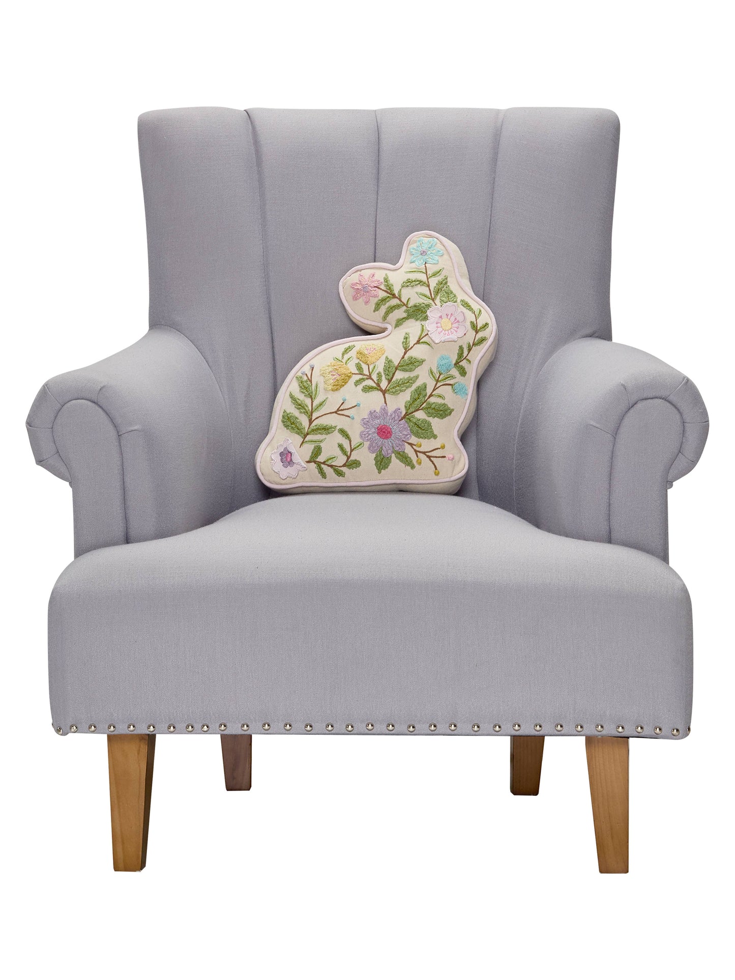 Shaped Floral Bunny Embroidered Pillow