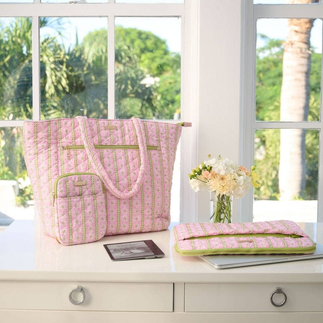 Rosemary Stripe Pink Quilted Laptop Case