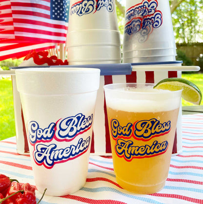 God Bless America Script Foam Cup (10 Pack)
