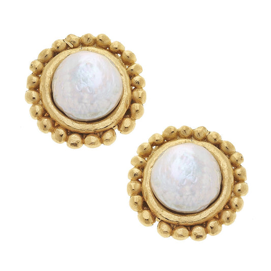 Gold with Pearl Pierced Earrings