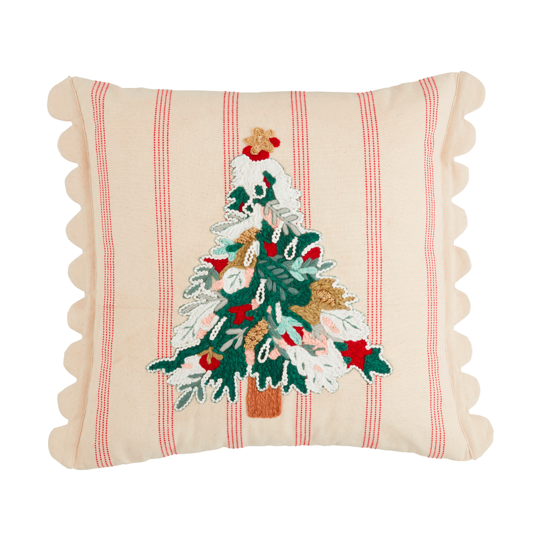 Tree Striped Embroidery Pillow