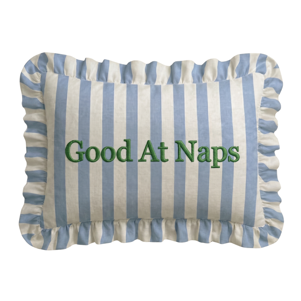 "Naps" Ruffled Embroidered Pillow
