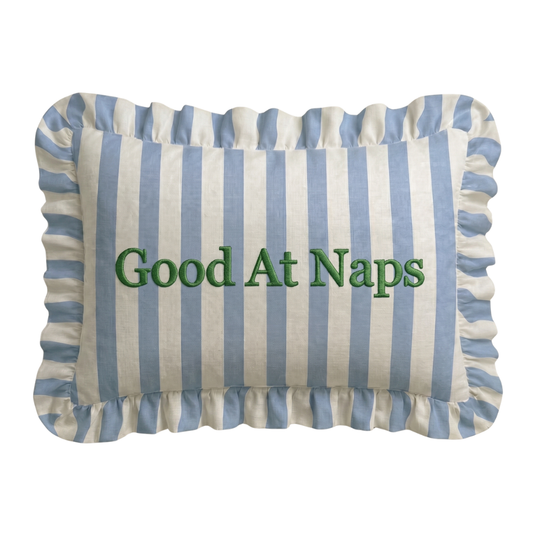 "Naps" Ruffled Embroidered Pillow