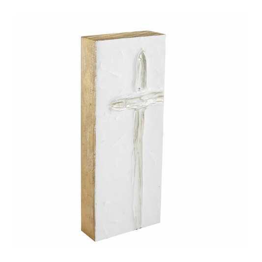 Large Silver Cross Block Art