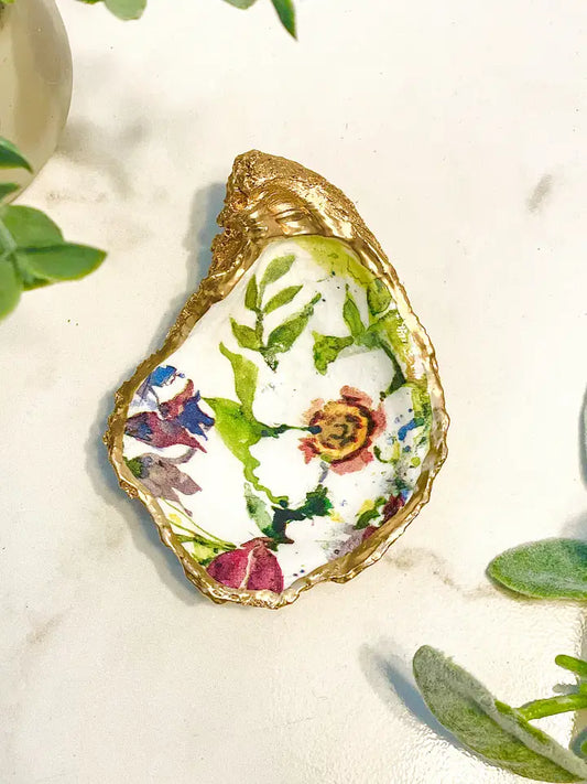 Country Flowers Oyster Trinket Dish