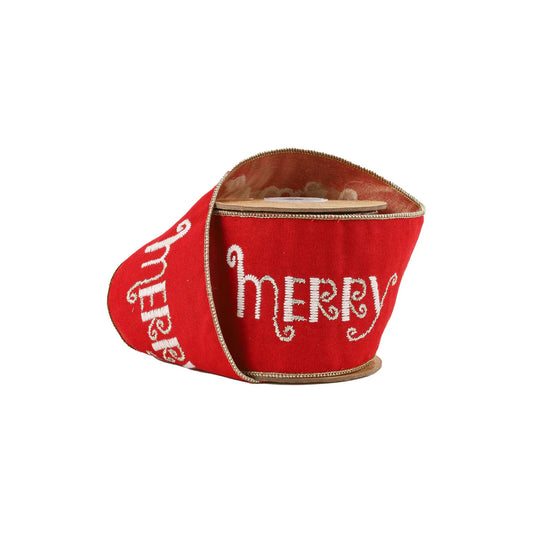 4" Merry Christmas on Red Canvas Ribbon