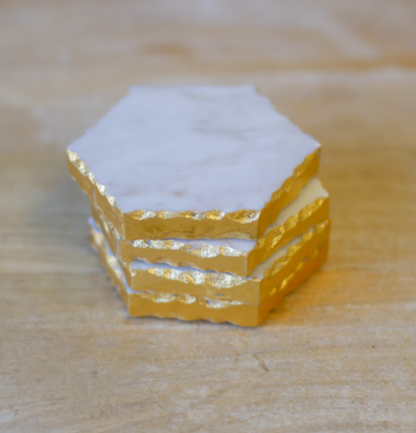 Marble Coasters- White/Gold