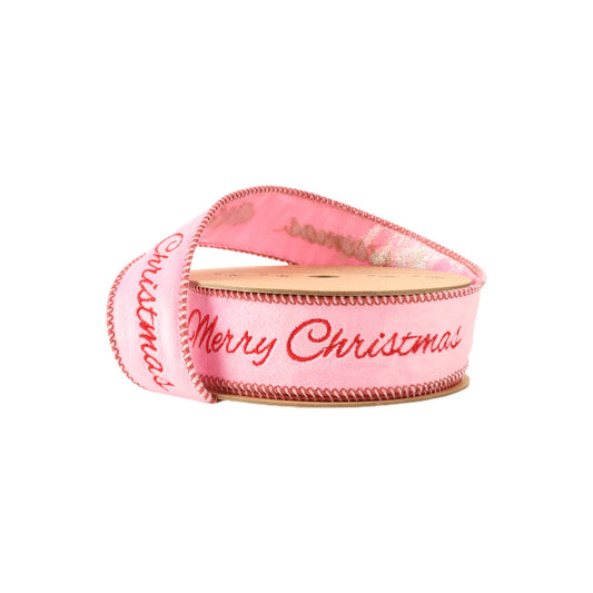 1 1/2" Merry Christmas w/Pink Backing Ribbon