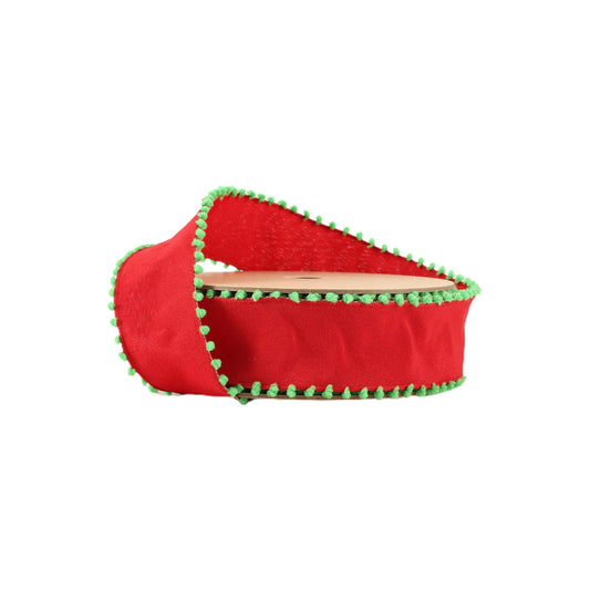 1 1/2" Red w/Lime Green PomPom Ribbon
