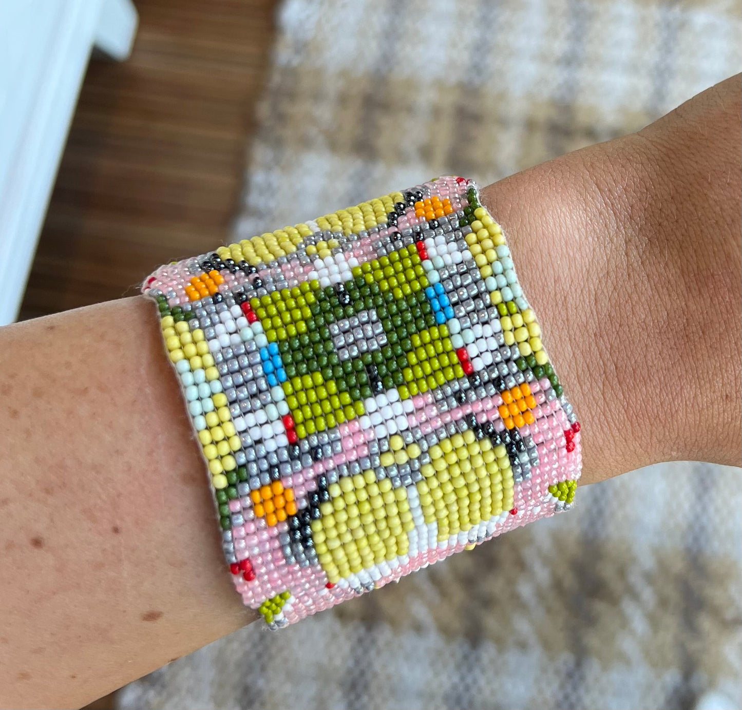 Poppy Pink Beaded Cuff