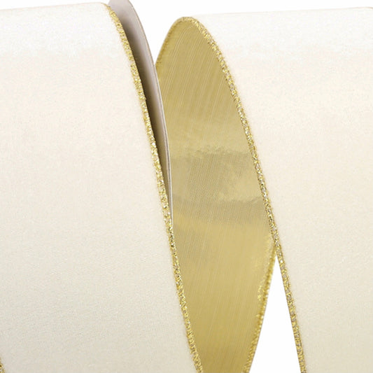 Metallic Back Velvet Ribbon - Ivory/Gold