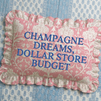 "Champagne" Ruffled Embroidered Pillow