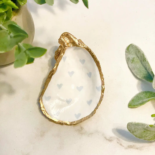 Baby Blue Hearts Oyster Jewelry Dish