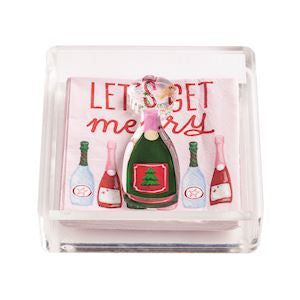 Lets Get Merry Holiday Bar Napkin Caddy Set