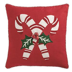 Candy Cane Whimsey Embroidered Pillow