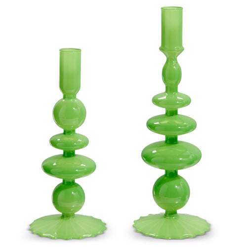 Green Glass Candlestick - Small