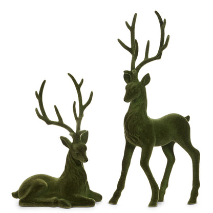 Sitting Green Flocked Deer