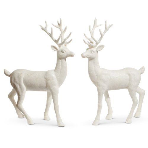 18" White Glitter Deer
