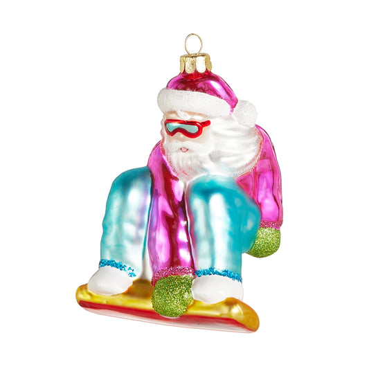 Snowboarding Santa Ornament