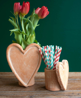 Small White Wash Clay Heart Vase