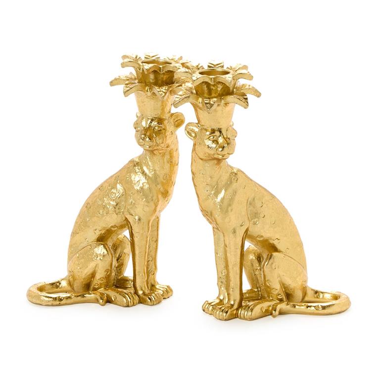 Gold Leopard Taper Candleholders s/2