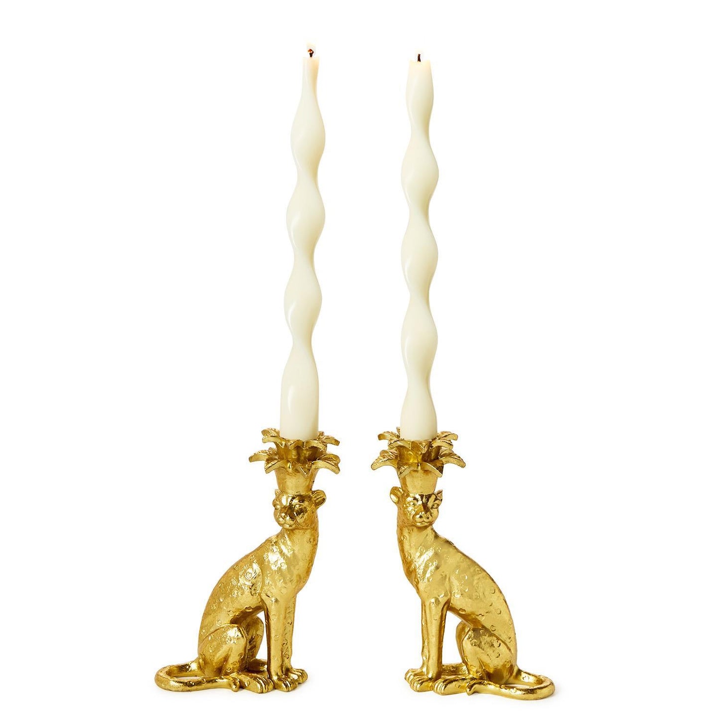 Gold Leopard Taper Candleholders s/2