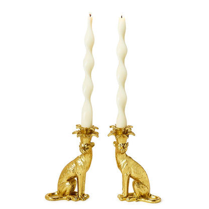 Gold Leopard Taper Candleholders s/2