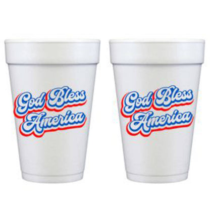 God Bless America Script Foam Cup (10 Pack)