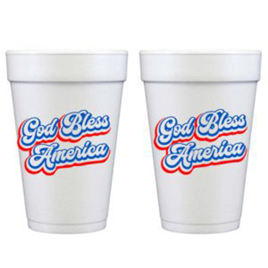 God Bless America Script Foam Cup (10 Pack)