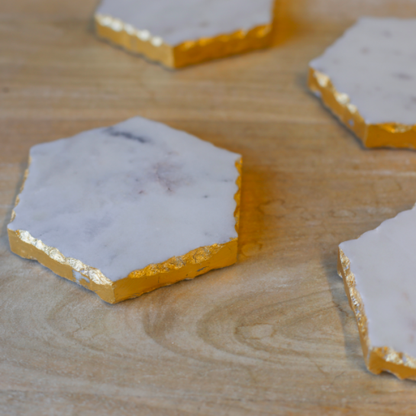 Marble Coasters- White/Gold