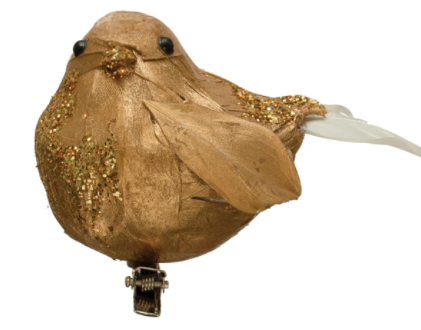 Foam & Feather Gold Bird Ornament